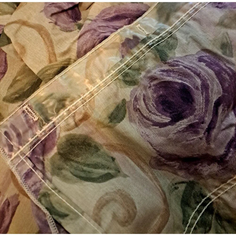 Vintage Purple Rose Shower Curtain W Attached Valance Country Cottage Coquette